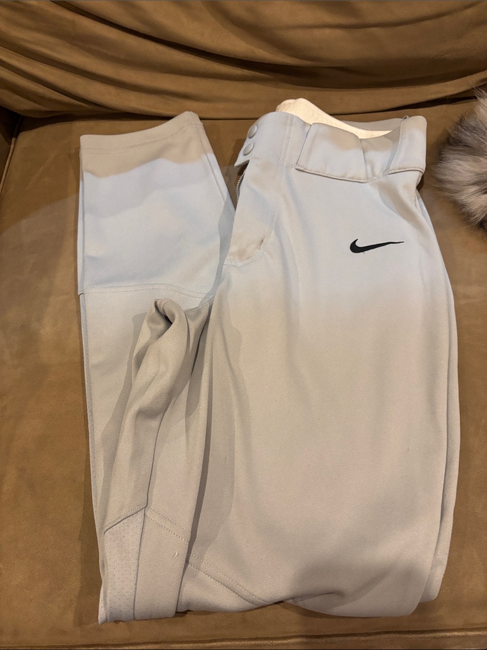 Nike Kids Light Gray Jogger Baseball Pants with Black Swoosh